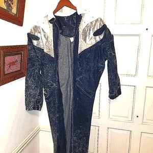 😱Vintage😱 90s leather and denim long cowboy coat S